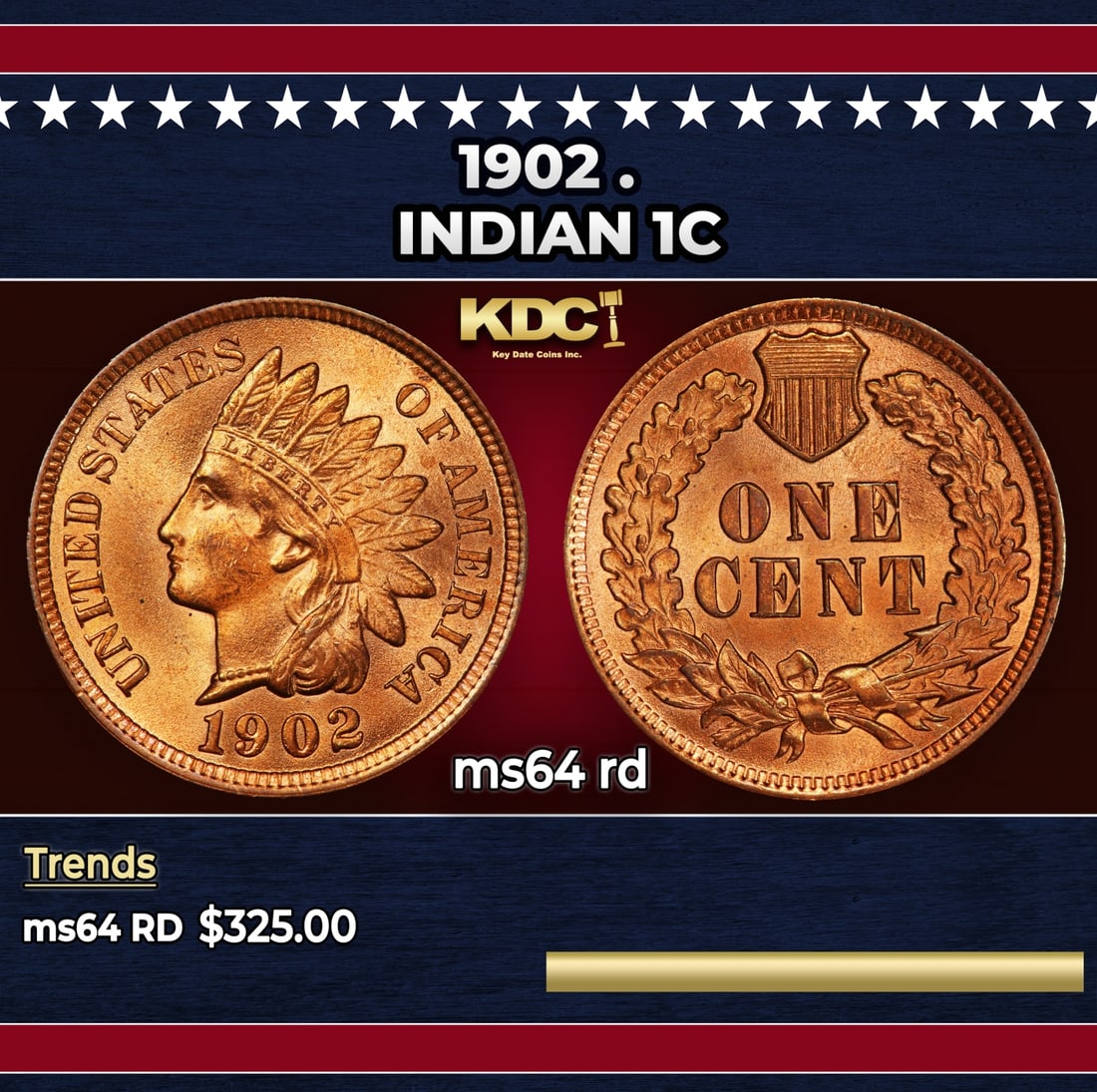 1902 Indian Cent . 1c Grades ms64 rd: 1902 . Indian Cent 1c Grades ms64 rd. Historic precious metal trends is causing increased spot pricing by the day. On auctions with set openings, we are doing our best to have items priced at their ma