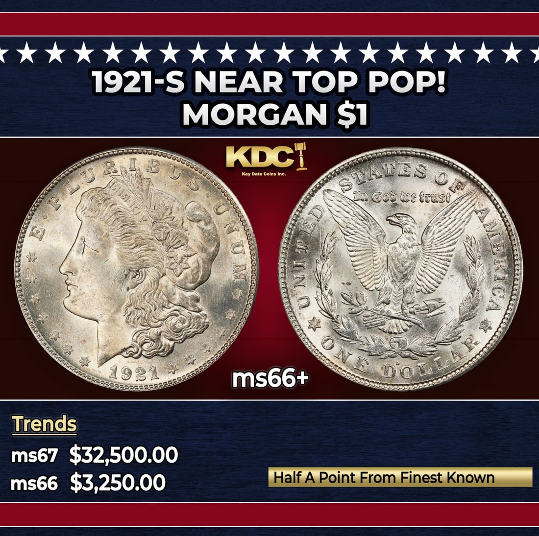 1921-s Morgan Dollar Near Top Pop! $1 ms66+ SEGS: 1921-s Near Top Pop! Morgan Dollar $1 ms66+ SEGS.