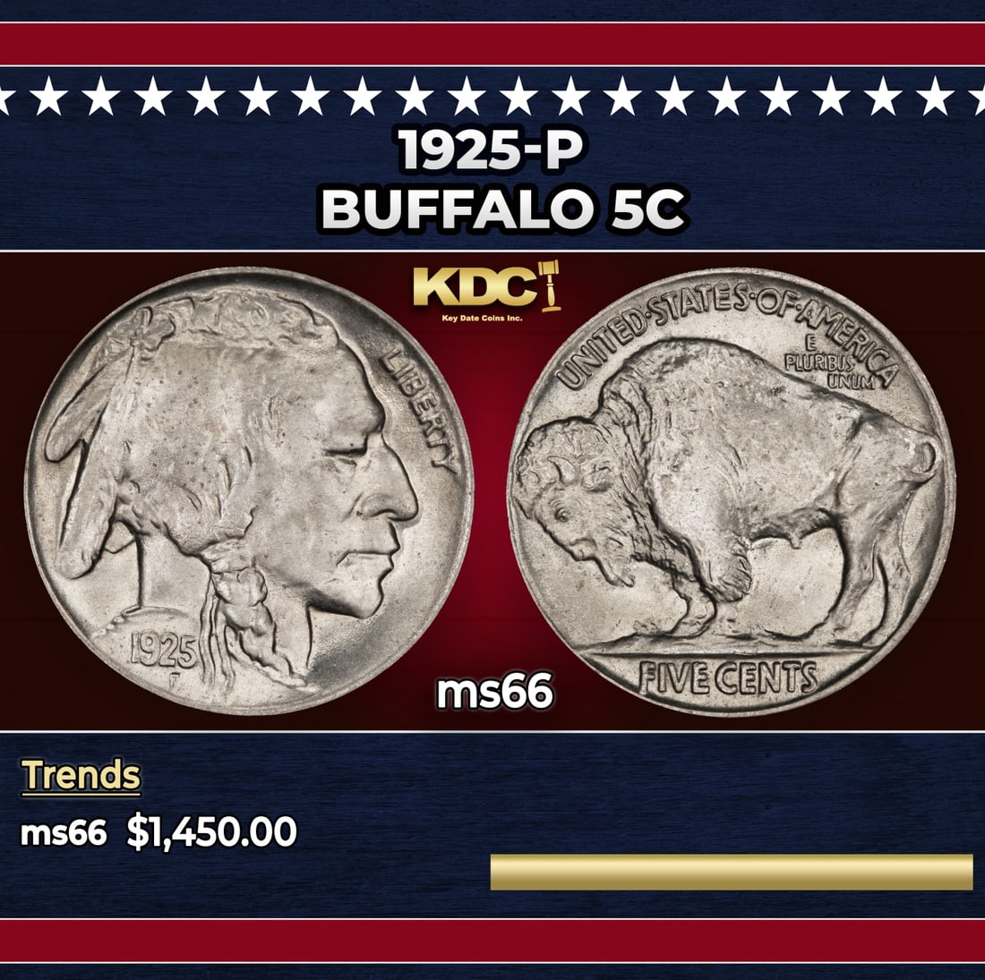 1925-p Buffalo Nickel 5c ms66 SEGS (1 of 3)