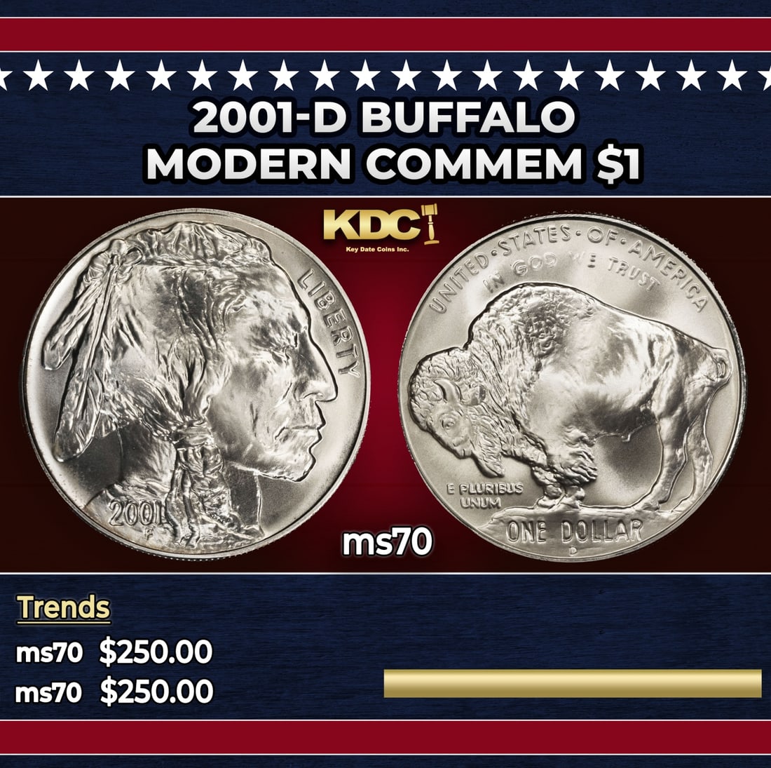 2001-d Buffalo Modern Commem Dollar $1 ms70 SEGS: 2001-d Buffalo Modern Commem Dollar $1 ms70 SEGS. Historic precious metal trends is causing increased spot pricing by the day. On auctions with set openings, we are doing our best to have items priced