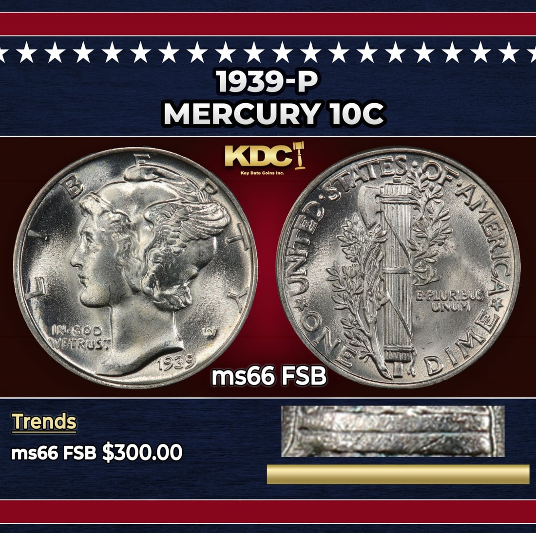 1939-p Mercury Dime 10c ms66 FSB SEGS (1 of 4)