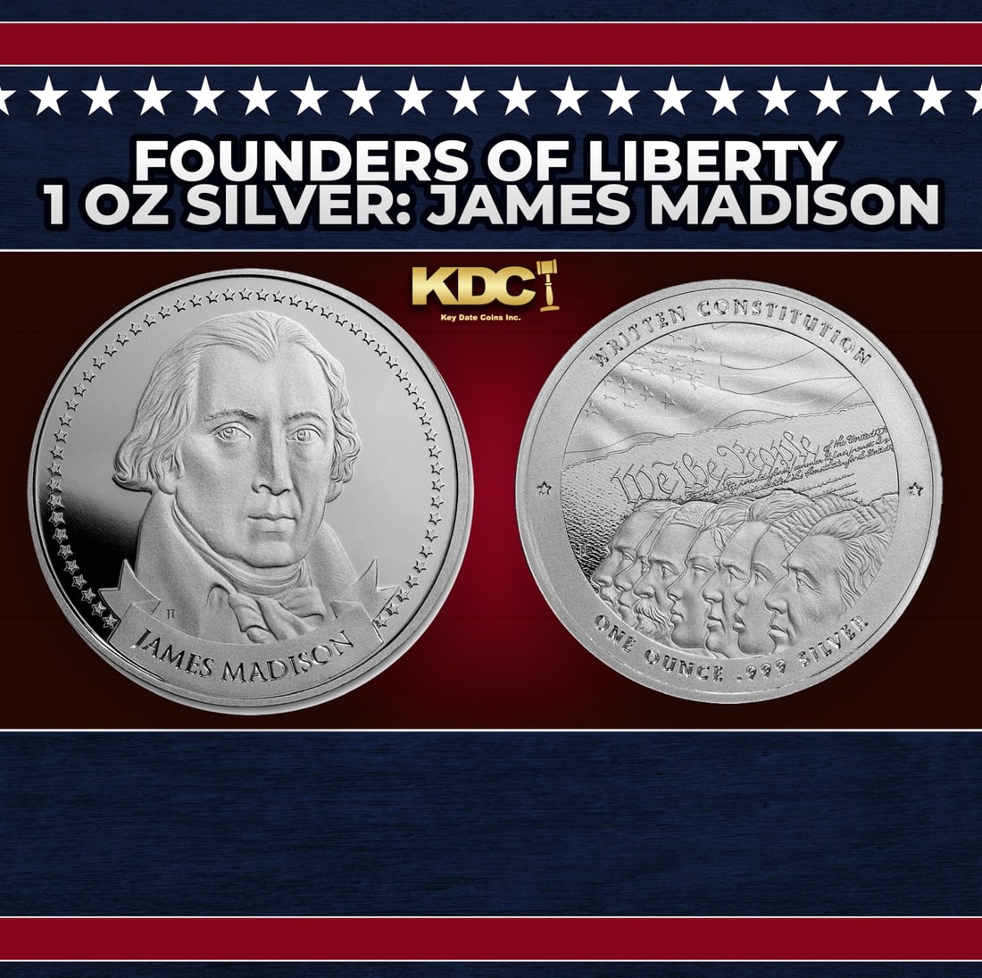 Founders of Liberty 1 oz Silver: James Madison Round: Founders of Liberty 1 oz Silver: James Madison. The Father of the U.S. Constitution and 4th President James Madison committed the ideals of liberty into written form to the benefit of all posterity. A