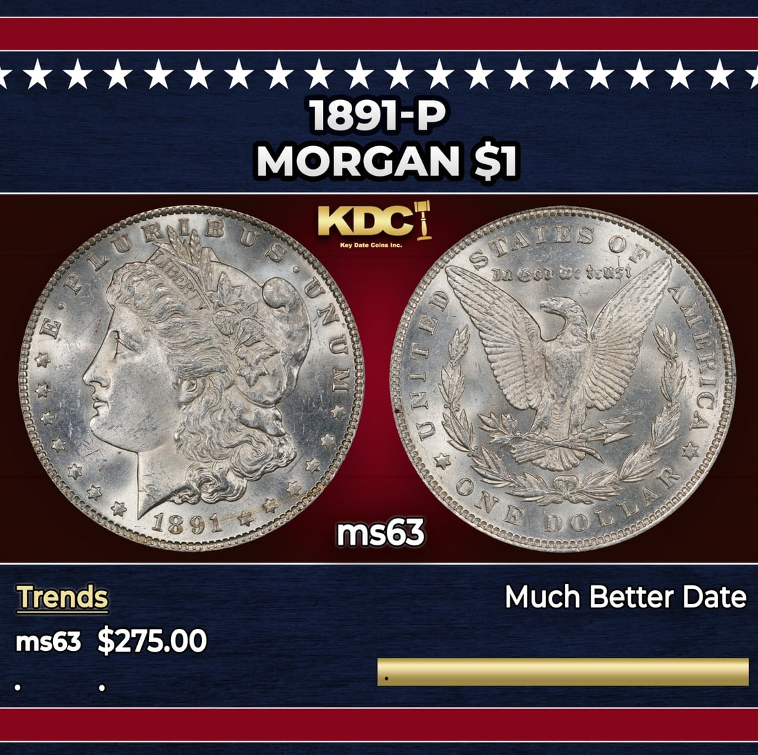 1891-p Morgan Dollar $1 Grades ms63 (1 of 3)
