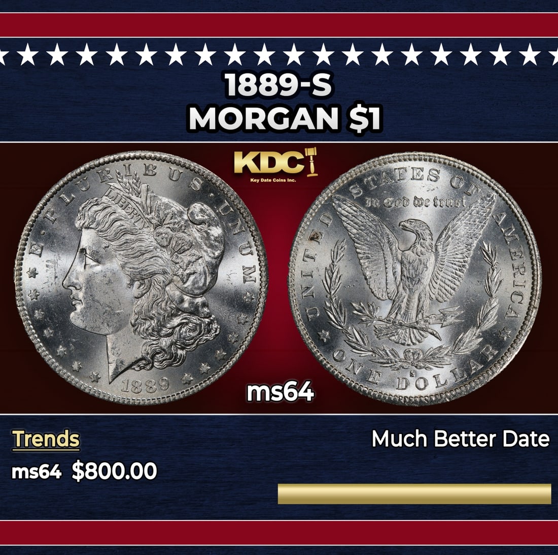 1889-s Morgan Dollar $1 Grades ms64: 1889-s Morgan Dollar $1 Grades ms64.