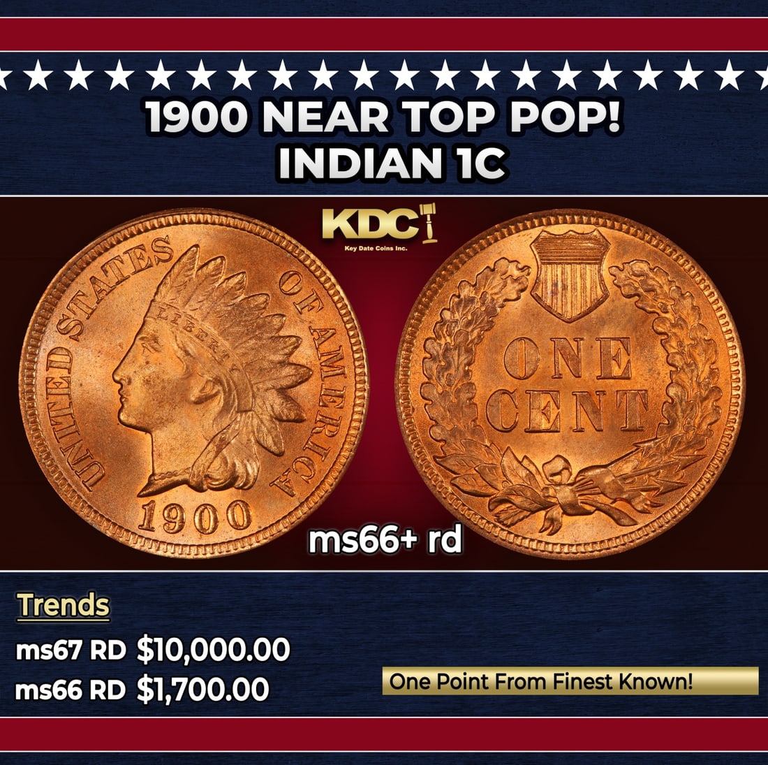 1900 Indian Cent Near Top Pop! 1c ms66+ rd SEGS: 1900 Near Top Pop! Indian Cent 1c ms66+ rd SEGS. Historic precious metal trends is causing increased spot pricing by the day. On auctions with set openings, we are doing our best to have items priced 