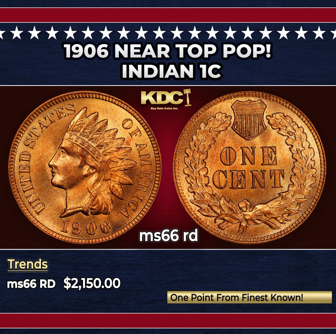 1906 Indian Cent Near Top Pop! 1c ms66 rd SEGS: 1906 Near Top Pop! Indian Cent 1c ms66 rd SEGS. Historic precious metal trends is causing increased spot pricing by the day. On auctions with set openings, we are doing our best to have items priced a