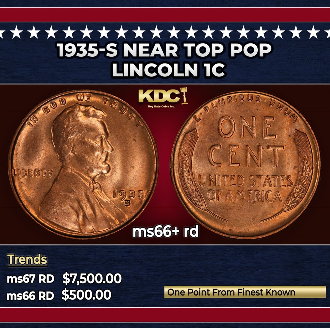 1935-s Lincoln Cent Near Top Pop 1c ms66+ rd SEGS: 1935-s Near Top Pop Lincoln Cent 1c ms66+ rd SEGS. Historic precious metal trends is causing increased spot pricing by the day. On auctions with set openings, we are doing our best to have items price