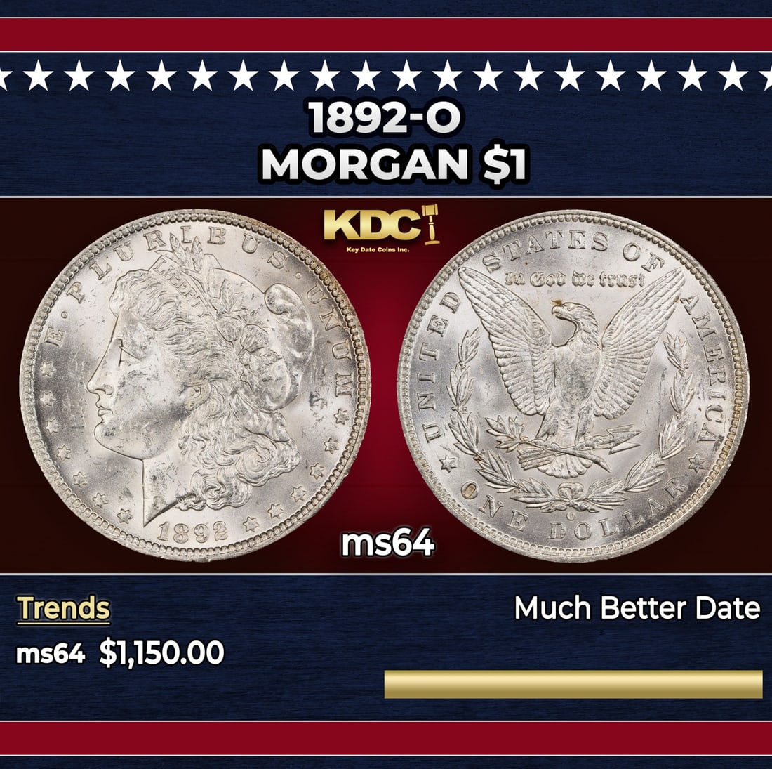 1892-o Morgan Dollar $1 ms64 SEGS: 1892-o Morgan Dollar $1 ms64 SEGS.