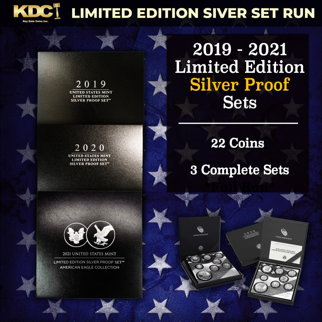2019-2021 Limited Edition Silver Proof Sets - 22 Coins, 3 Complete Sets About 7oz Of Silver: 2019-2021 Limited Edition Silver Proof Sets - 22 Coins, 3 Complete Sets About 7oz Of Silver. 2019-2021 Limited Edition Silver Proof Sets - 22 Coins, 3 Complete Sets. All sets contain over 2oz of Silve
