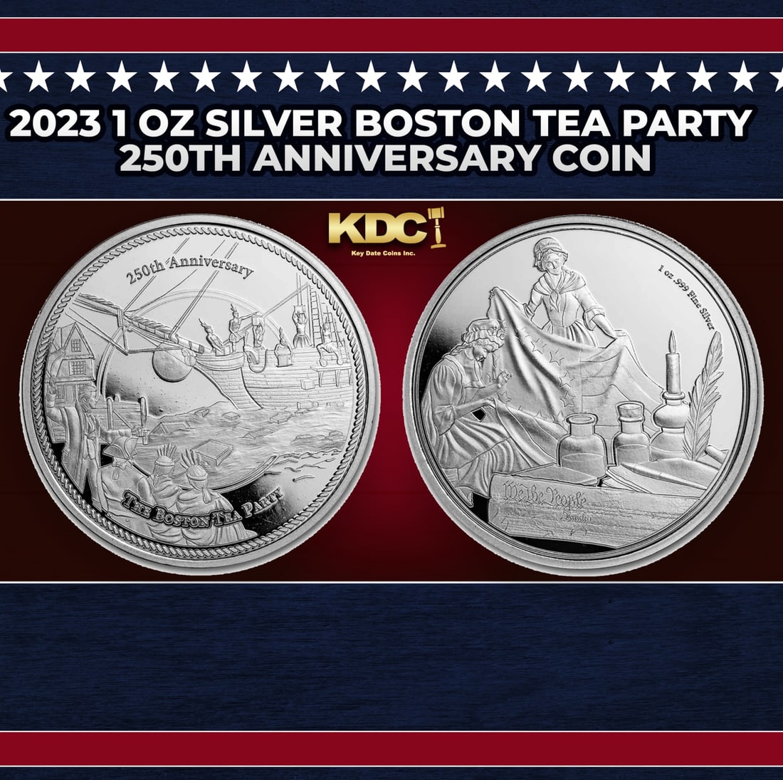 2023 1 oz Silver Boston Tea Party 250th Anniversary coin Round (1 of 3)
