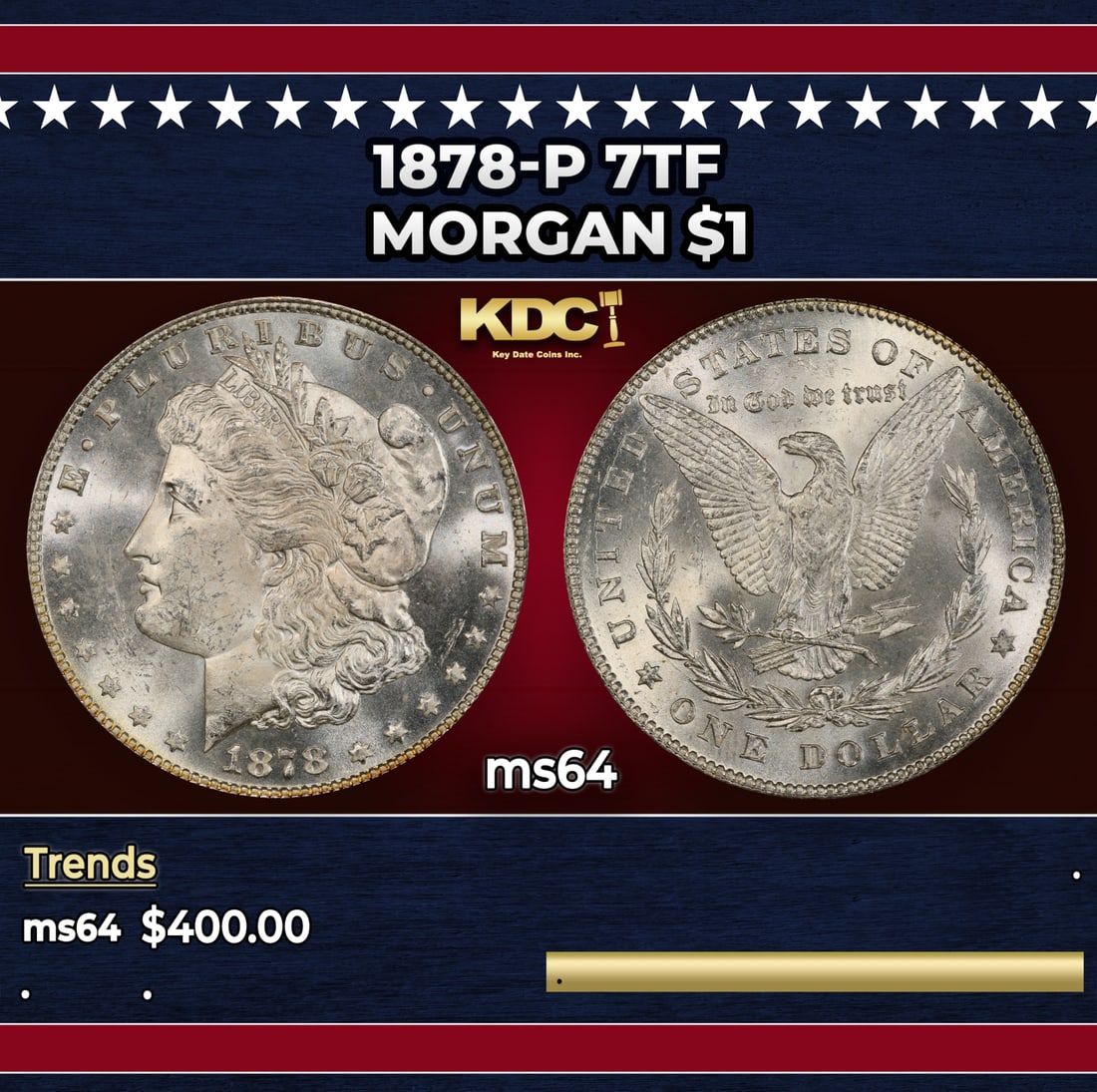 1878-p 7tf Morgan Dollar $1 Grades ms64: 1878-p 7tf Morgan Dollar $1 Grades ms64.