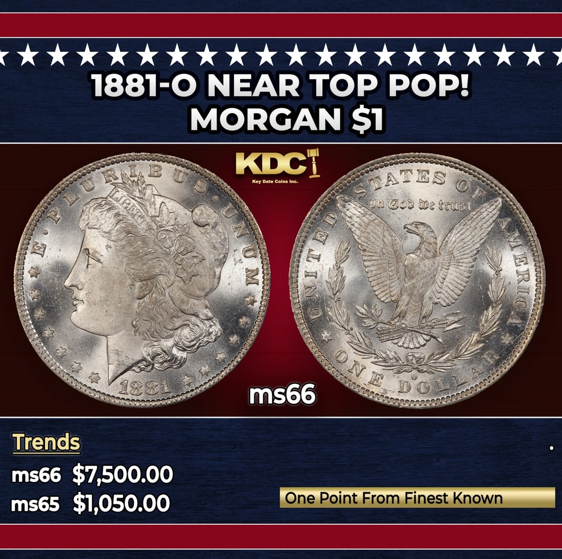 1881-o Morgan Dollar Near Top Pop! $1 ms66 SEGS: 1881-o Near Top Pop! Morgan Dollar $1 ms66 SEGS.