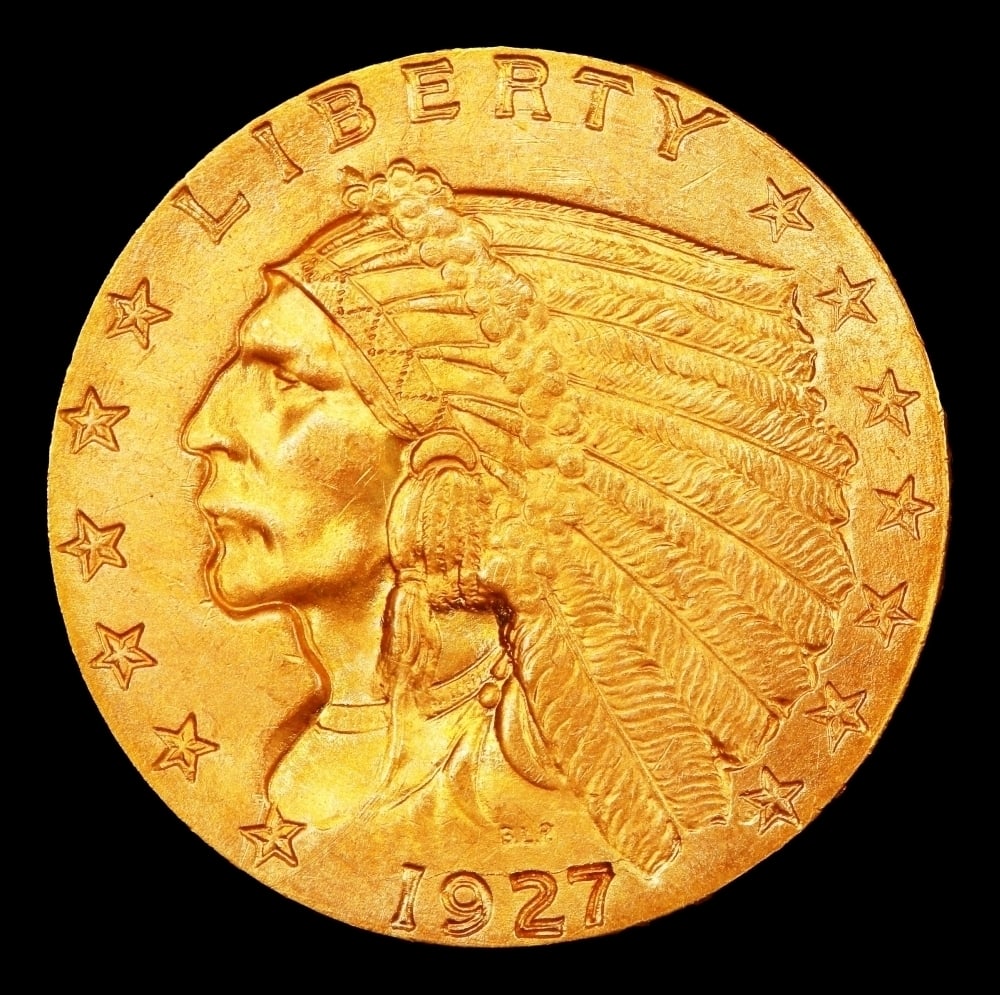 1927-p Gold Indian Quarter Eagle Near Top Pop! $2 1/2 ms66 USCG - 2