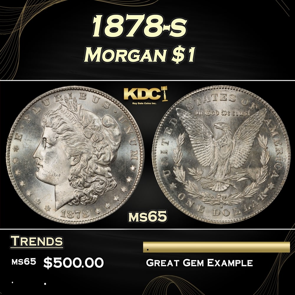 1878-s Morgan Dollar $1 Grades ms65: 1878-s Morgan Dollar $1 Grades ms65. Slightly better date. First year of issue. 0