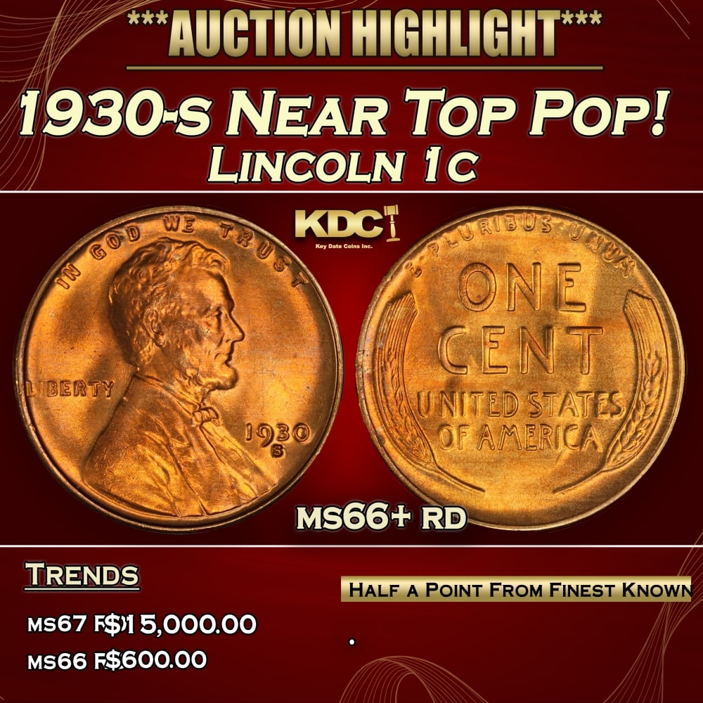 1930-s Lincoln Cent Near Top Pop! 1c ms66+ rd SEGS: 1930-s Near Top Pop! Lincoln Cent 1c ms66+ rd SEGS. 0
