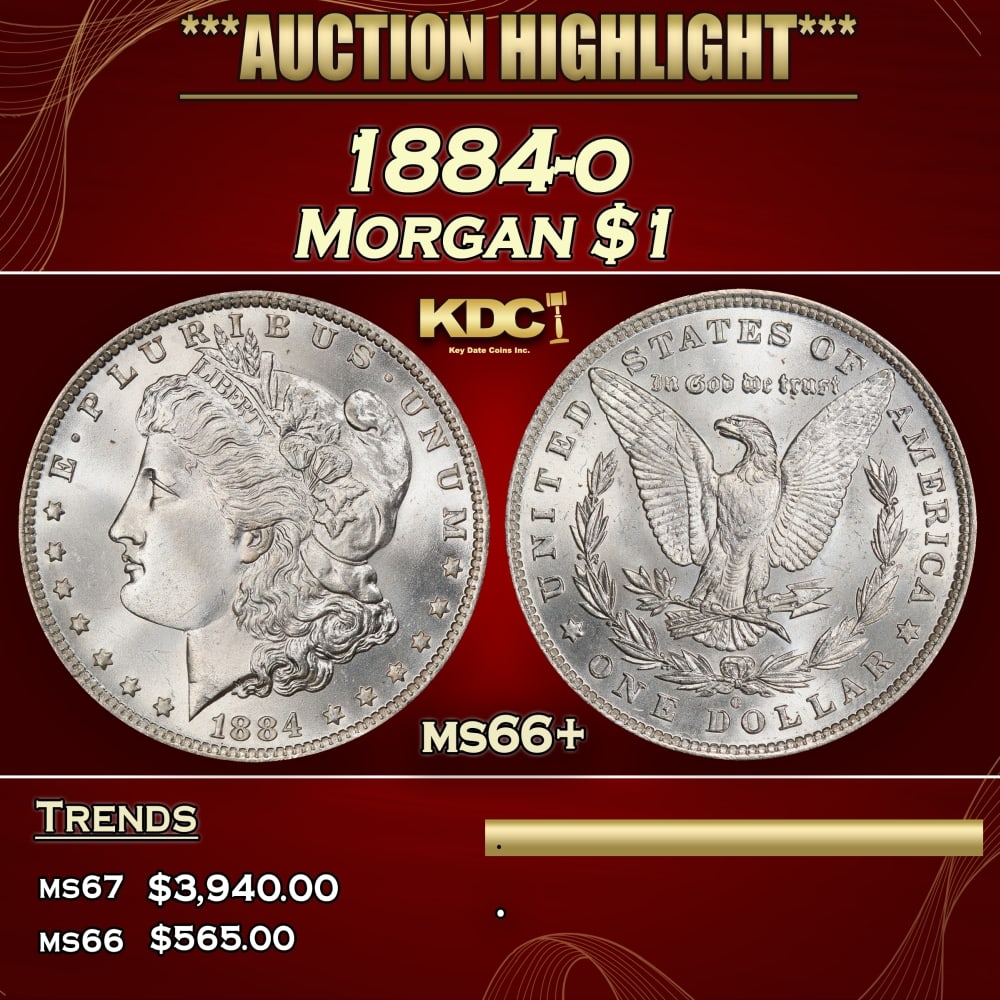 1884-o Morgan Dollar $1 ms66+ SEGS: 1884-o Morgan Dollar $1 ms66+ SEGS. 0