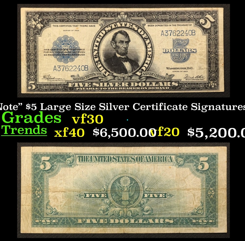 1923 $5 Large Size Silver Certificate "Porthole Note" Grades vf++ Signatures Speelman/White (1 of 3)