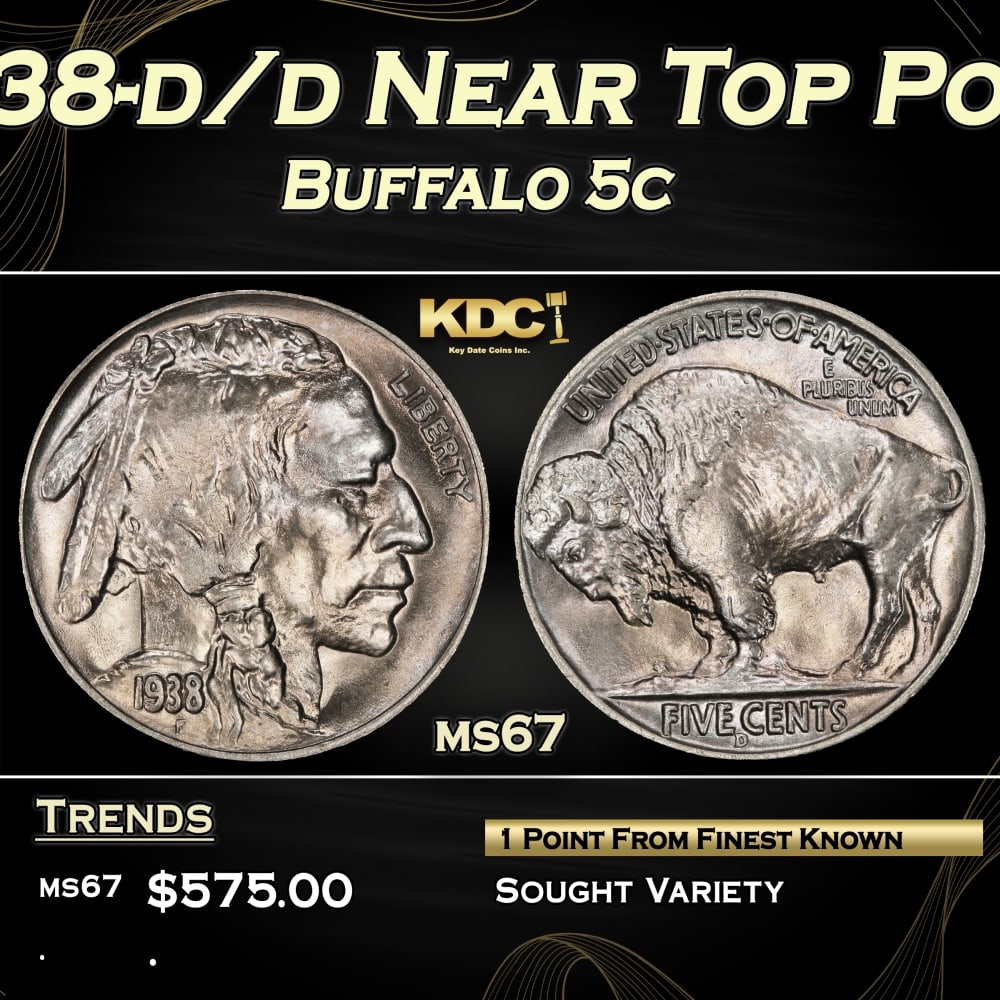 1938-d/d Buffalo Nickel Near Top Pop 5c ms67 SEGS: 1938-d/d Near Top Pop Buffalo Nickel 5c ms67 SEGS.