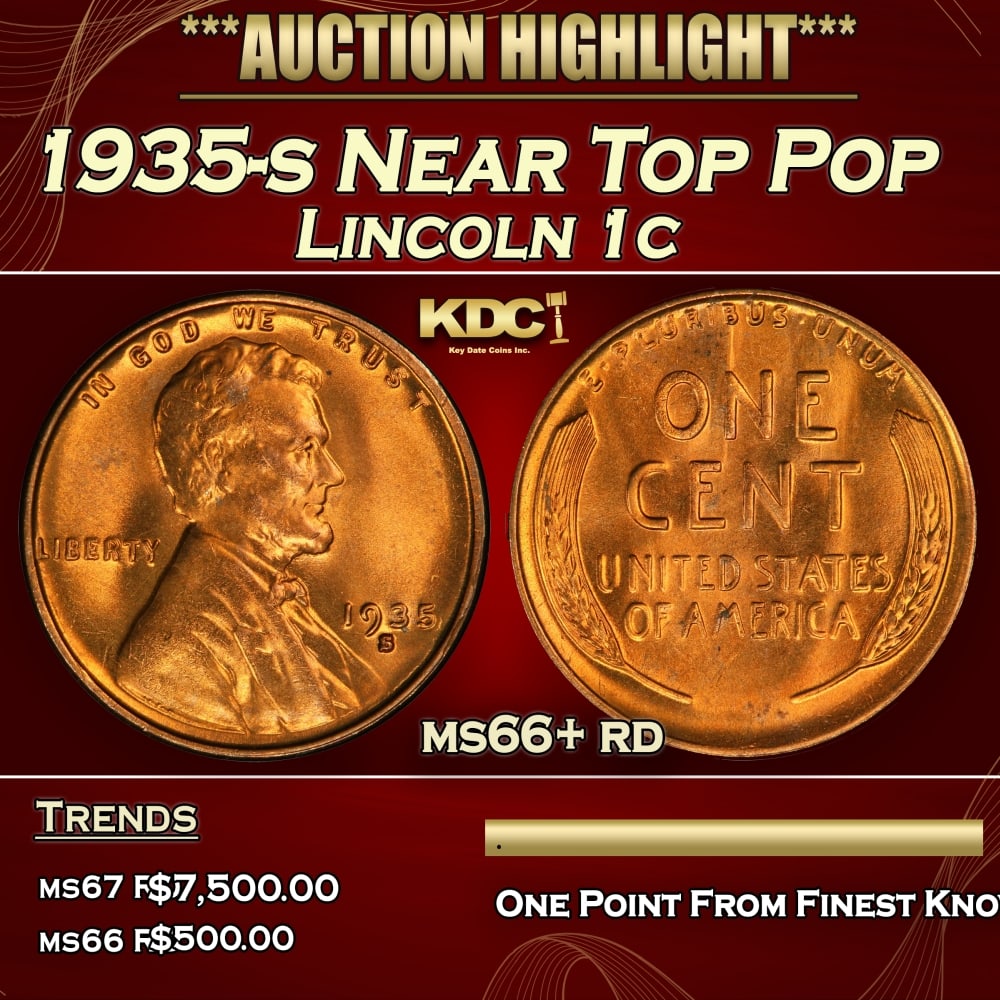 1935-s Lincoln Cent Near Top Pop 1c ms66+ rd SEGS (1 of 3)