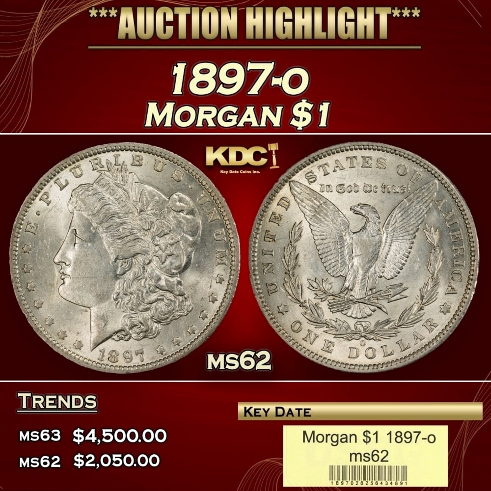 1897-o Morgan Dollar $1 ms62 USCG: 1897-o Morgan Dollar $1 ms62 USCG. 0