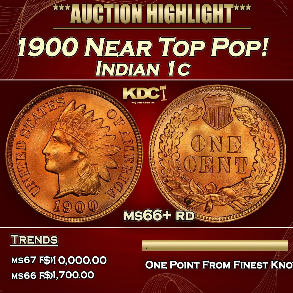 1900 Indian Cent Near Top Pop! 1c ms66+ rd SEGS: 1900 Near Top Pop! Indian Cent 1c ms66+ rd SEGS. 0