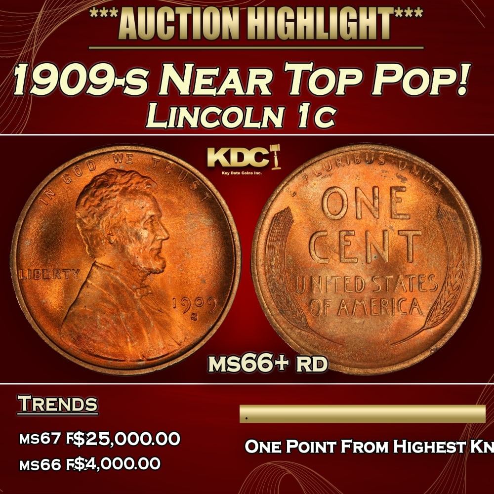 1909-s Lincoln Cent Near Top Pop! 1c ms66+ rd SEGS: 1909-s Near Top Pop! Lincoln Cent 1c ms66+ rd SEGS. 0