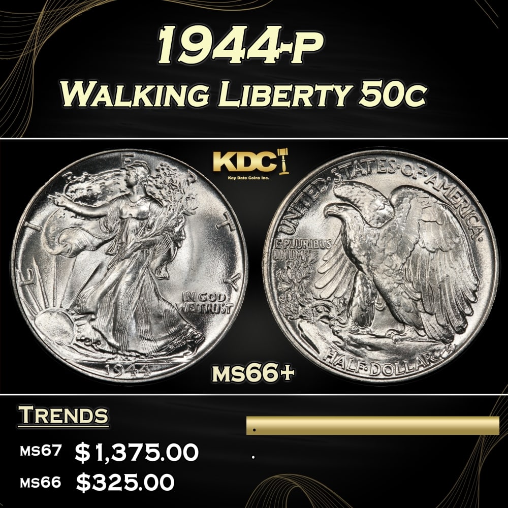 1944-p Walking Liberty Half Dollar 50c ms66+ SEGS: 1944-p Walking Liberty Half Dollar 50c ms66+ SEGS. 0