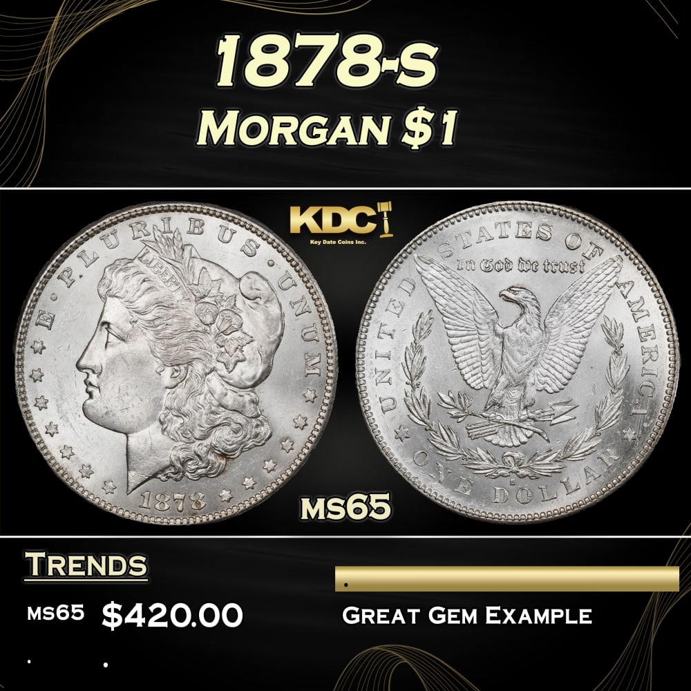 1878-s Morgan Dollar $1 Grades ms65: 1878-s Morgan Dollar $1 Grades ms65. Slightly better date. First year of issue. 0