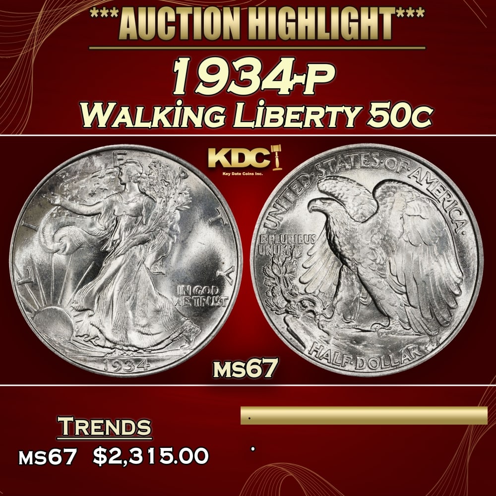 1934-p Walking Liberty Half Dollar 50c ms67 SEGS: 1934-p Walking Liberty Half Dollar 50c ms67 SEGS.