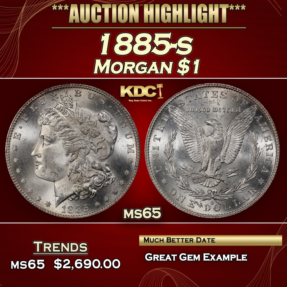 1885-s Morgan Dollar $1 ms65 SEGS: 1885-s Morgan Dollar $1 ms65 SEGS. 0
