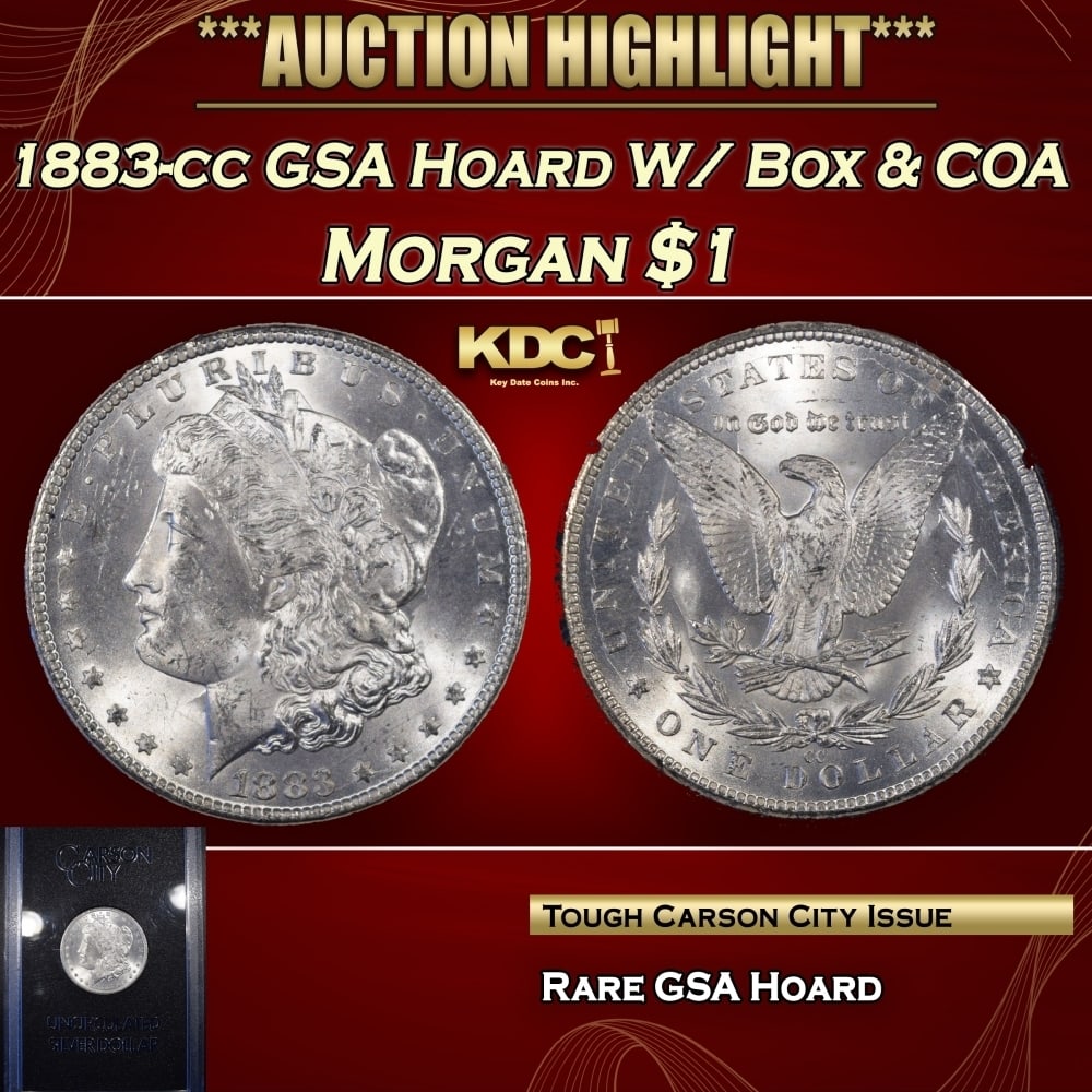 1883-cc Morgan Dollar GSA Hoard W/ Box & COA $1 Grades n/a: 1883-cc GSA Hoard W/ Box & COA Morgan Dollar $1 Grades n/a. 0 DISCOVERY OF THE GSA HOARDUntil 1964, people in the U.S could redeem silver certificate paper money for silver dollars.In 1963, the House 