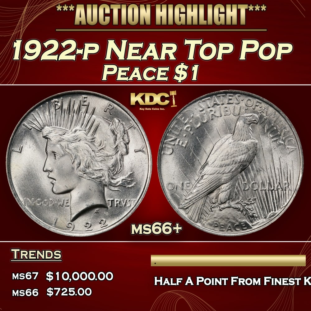 1922-p Peace Dollar Near Top Pop $1 ms66+ SEGS: 1922-p Near Top Pop Peace Dollar $1 ms66+ SEGS. 0