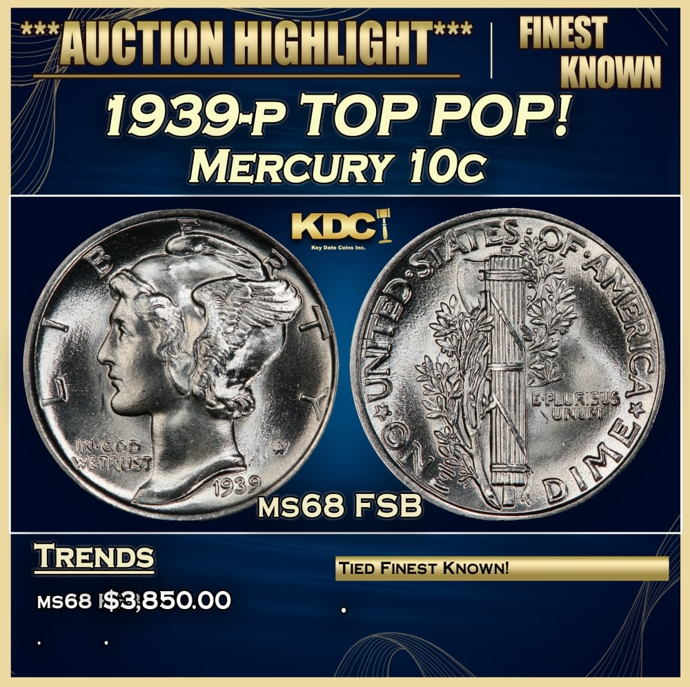 1939-p Mercury Dime TOP POP! 10c ms68 FSB SEGS: 1939-p TOP POP! Mercury Dime 10c ms68 FSB SEGS.