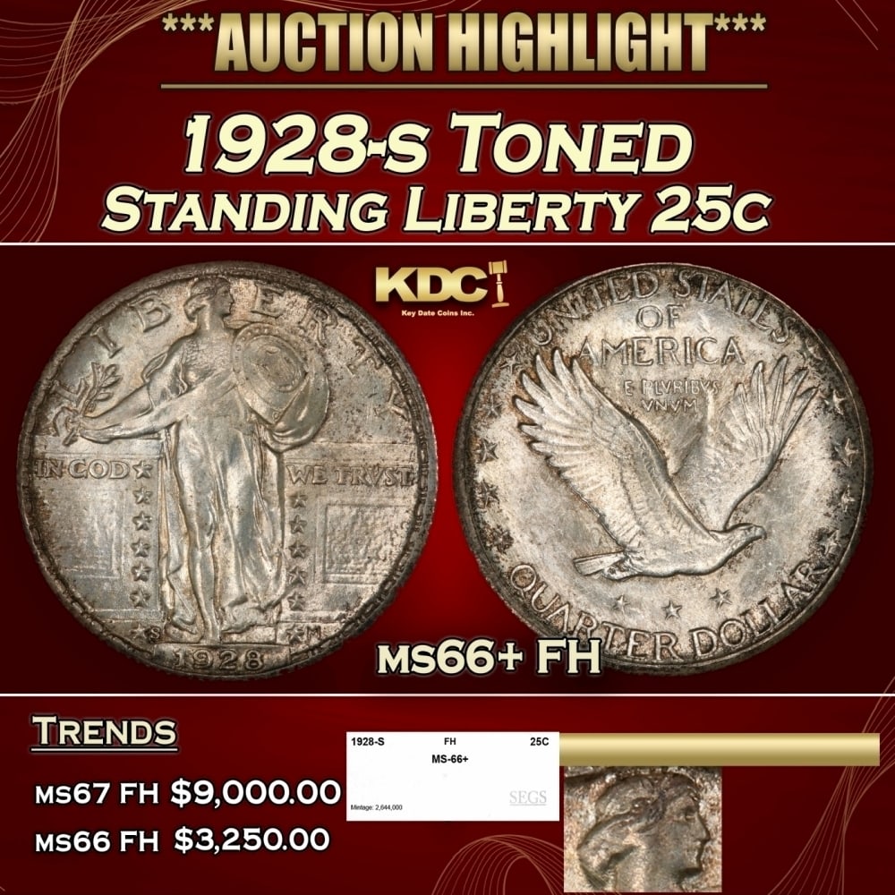 1928-s Standing Liberty Quarter Toned 25c ms66+ FH SEGS: 1928-s Toned Standing Liberty Quarter 25c ms66+ FH SEGS. 0