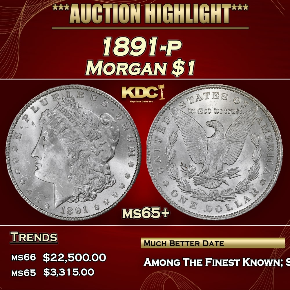 1891-p Morgan Dollar $1 ms65+ SEGS: 1891-p Morgan Dollar $1 ms65+ SEGS. 0