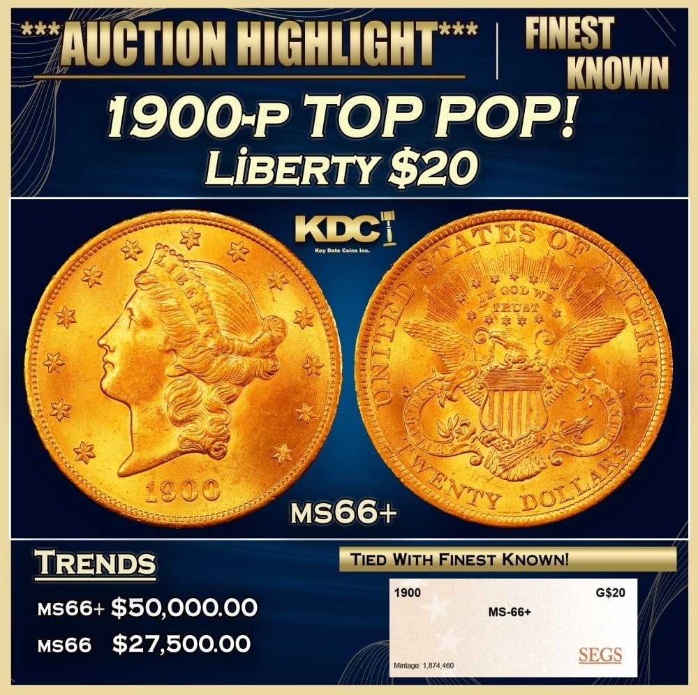 1900-p Gold Liberty Double Eagle TOP POP! $20 ms66+ SEGS: 1900-p TOP POP! Gold Liberty Double Eagle $20 ms66+ SEGS. 0