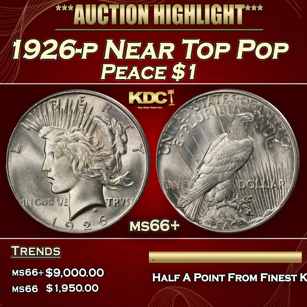 1926-p Peace Dollar Near Top Pop $1 ms66+ SEGS (1 of 3)