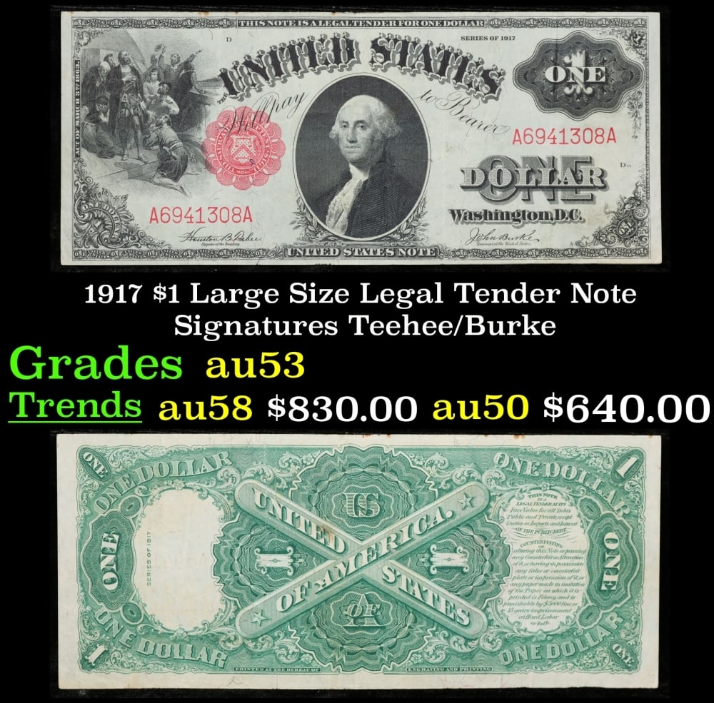 1891 Tillman/Morgan $1 Treasury Note Grades Select AU: 1891 Tillman/Morgan $1 Treasury Note Grades Select AU.