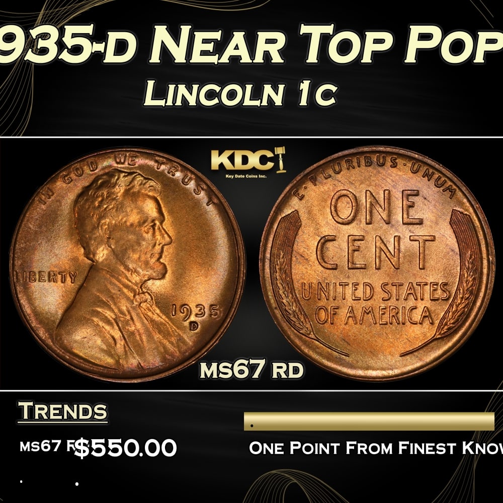 1935-d Lincoln Cent Near Top Pop 1c ms67 rd SEGS (1 of 3)