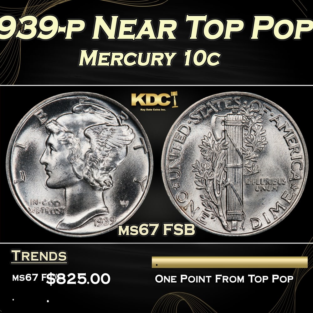 1939-p Mercury Dime Near Top Pop 10c ms67 FSB SEGS: 1939-p Near Top Pop Mercury Dime 10c ms67 FSB SEGS.