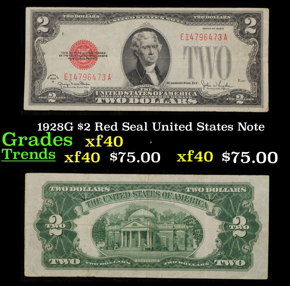 1928G $2 Red Seal United States Note Grades xf: 1928G $2 Red Seal United States Note Grades xf. FR-1508 Two dollar bills from the series of 1928 are called 1928 $2 legal tenders. All legal tenders have a red seal. 1928 was also the first year that 