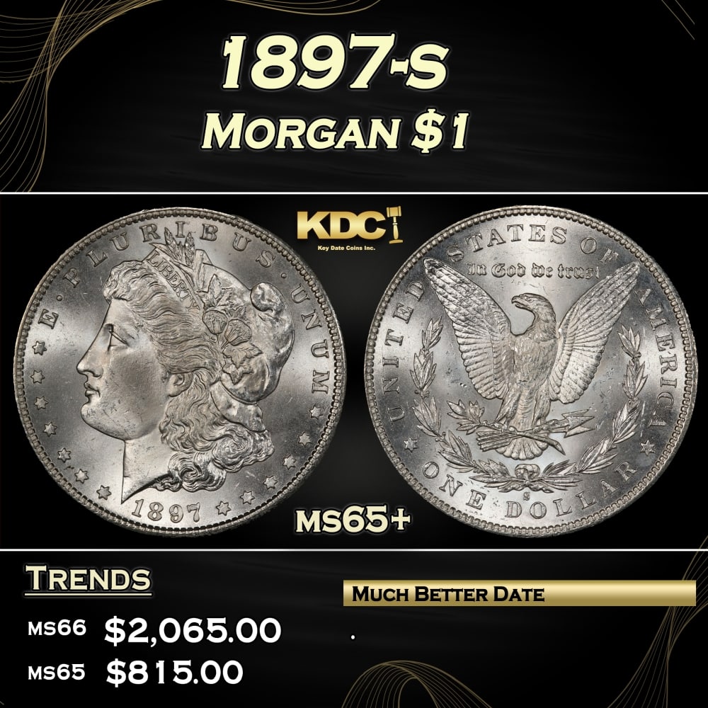 1897-s Morgan Dollar $1 ms65+ SEGS: 1897-s Morgan Dollar $1 ms65+ SEGS. 0