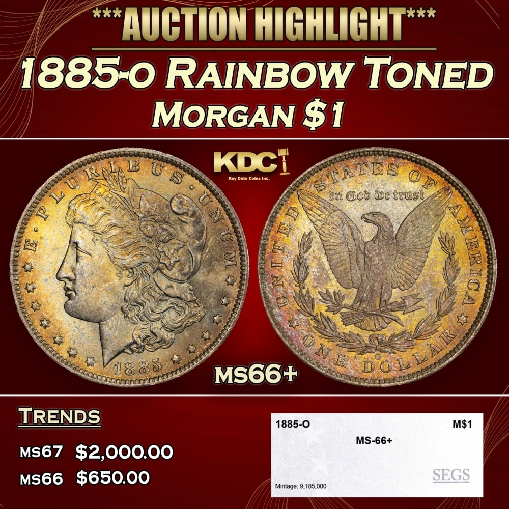 1885-o Morgan Dollar Rainbow Toned $1 ms66+ SEGS (1 of 4)
