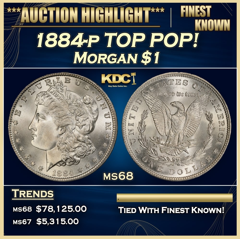 1884-p Morgan Dollar TOP POP! $1 ms68 SEGS: 1884-p TOP POP! Morgan Dollar $1 ms68 SEGS. 0
