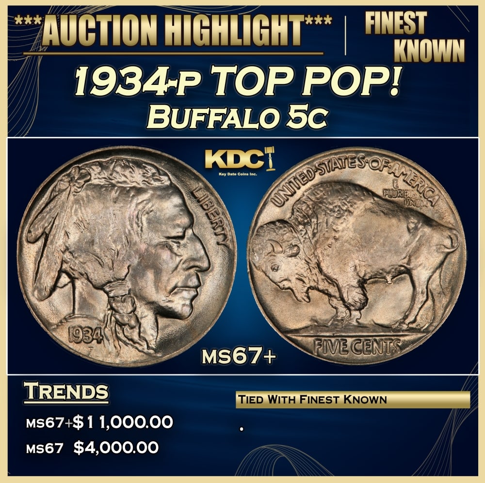 1934-p Buffalo Nickel TOP POP! 5c ms67+ SEGS: 1934-p TOP POP! Buffalo Nickel 5c ms67+ SEGS. 0