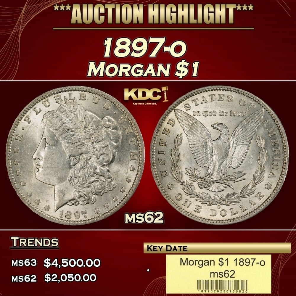 1897-o Morgan Dollar $1 ms62 USCG: 1897-o Morgan Dollar $1 ms62 USCG. 0