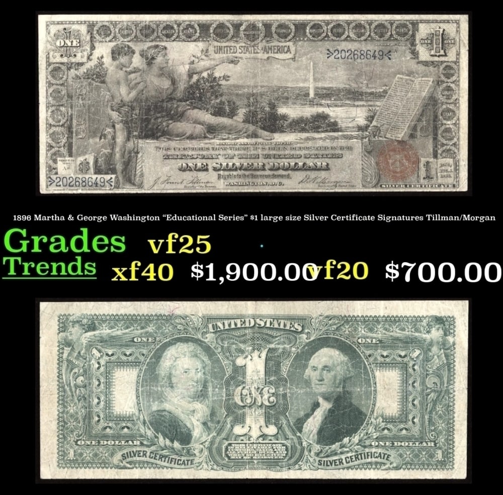 1896 Tillman/Morgan $1 large size Silver Certificate Grades Select AU: 1896 Tillman/Morgan $1 large size Silver Certificate Grades Select AU.