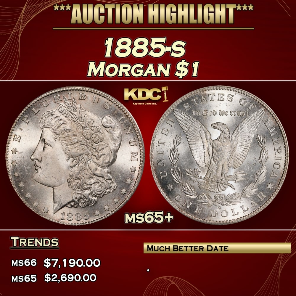 1885-s Morgan Dollar $1 ms65+ SEGS: 1885-s Morgan Dollar $1 ms65+ SEGS. 0
