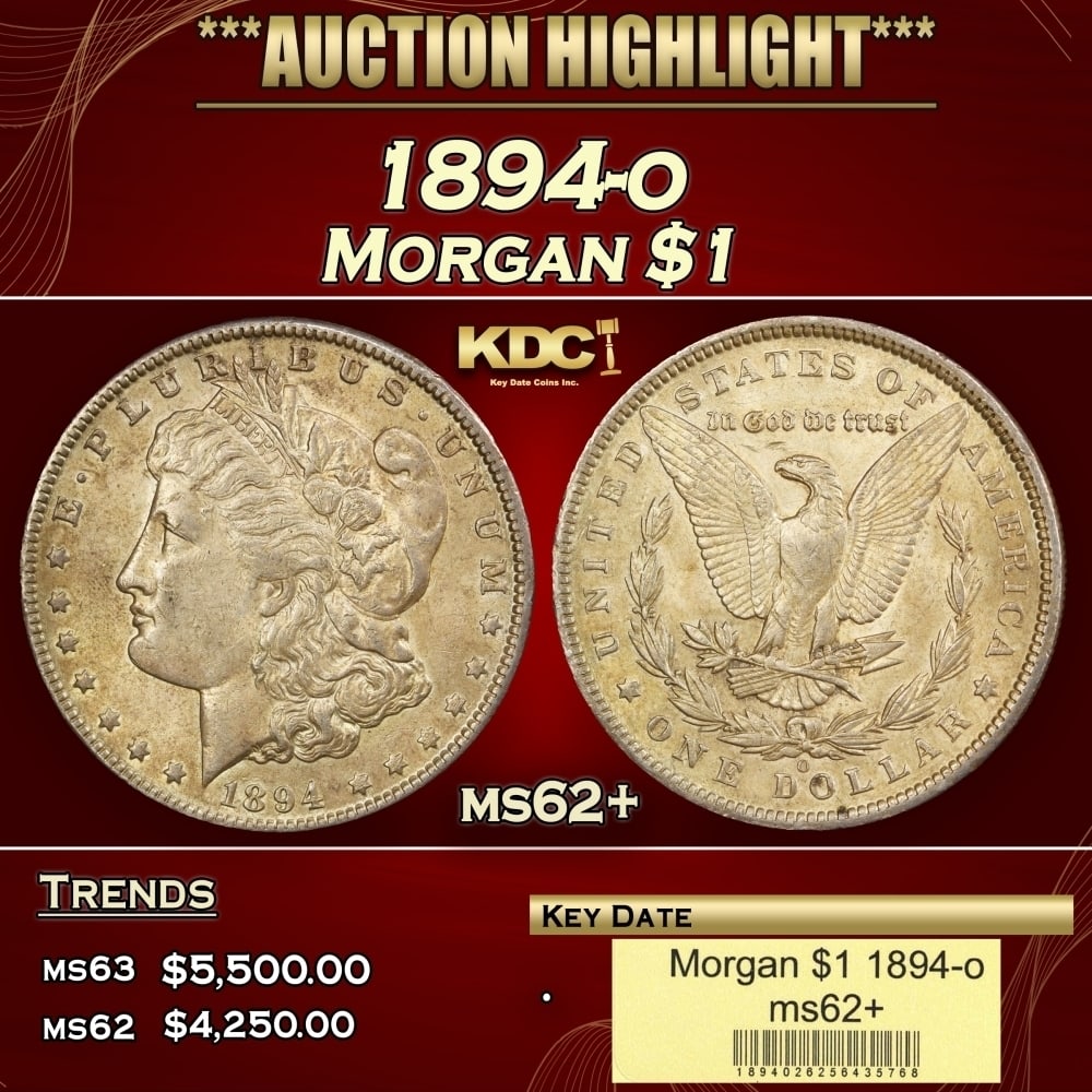1894-o Morgan Dollar $1 ms62+ USCG: 1894-o Morgan Dollar $1 ms62+ USCG. 0