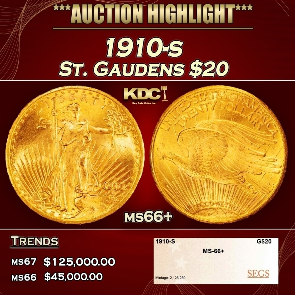 1910-s Gold St. Gaudens Double Eagle $20 ms66+ SEGS (1 of 4)
